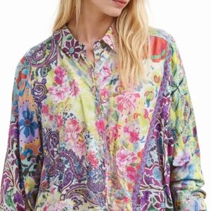 Cupra JOHNNY WAS Floral Paisley Button Front Shirt Oversized Boho Cover Up XL